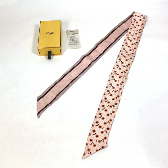 FENDI Band Scarf Rappie Flower pattern Scarf silk Pink Based - Picture 12 of 12